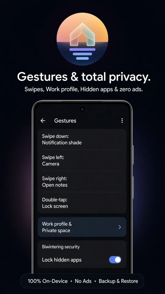 Gestures, work profile, hidden apps and privacy