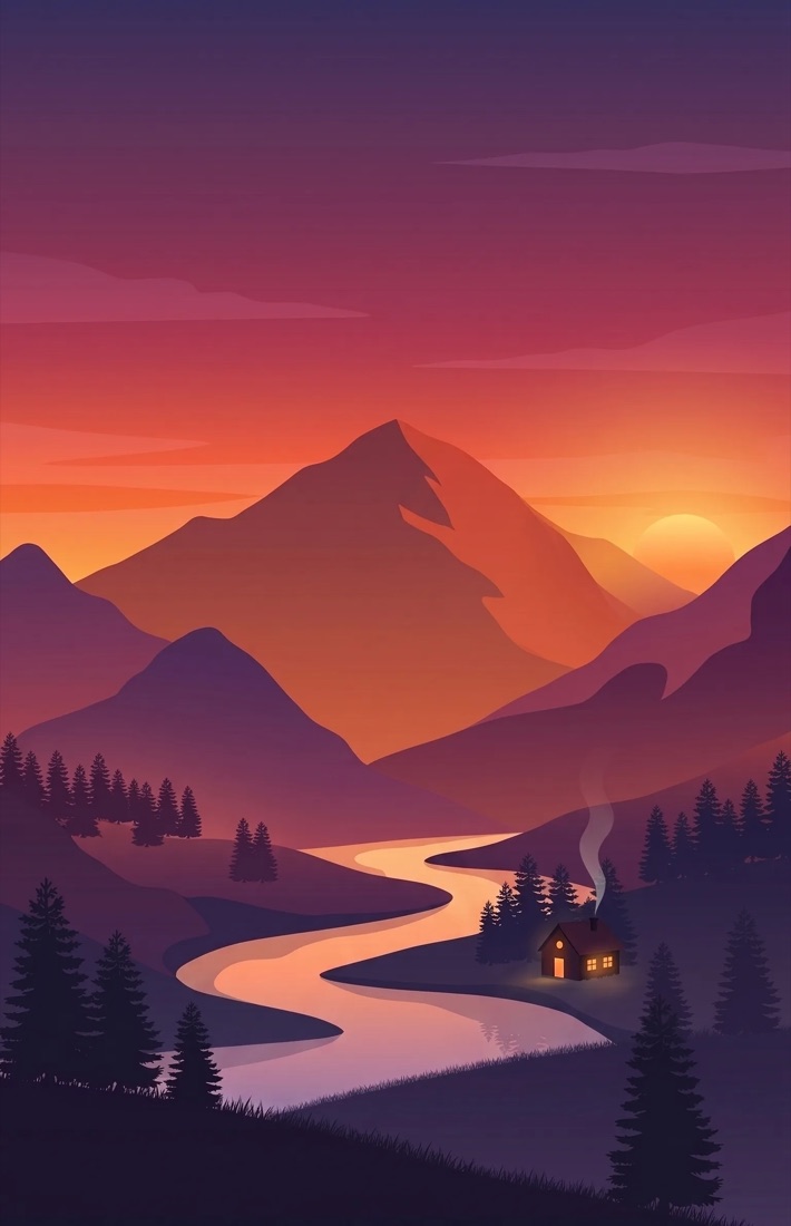 Mountain valley at dusk
