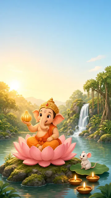 Bal Ganesha Lotus scene